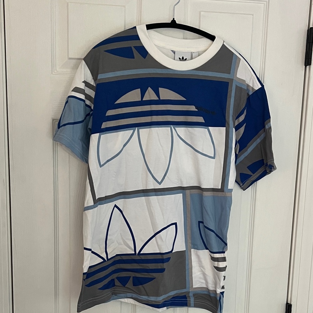 Adidas Geometric Tee in Blue, Gray, and White